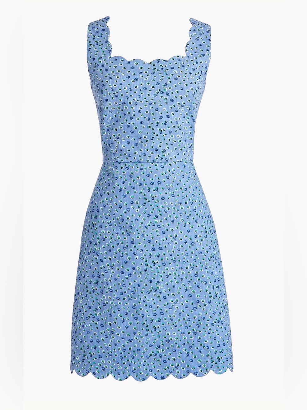 J. Crew Factory Light Blue Floral Scallop-Trim Dress Preppy Cottagecore Coastal